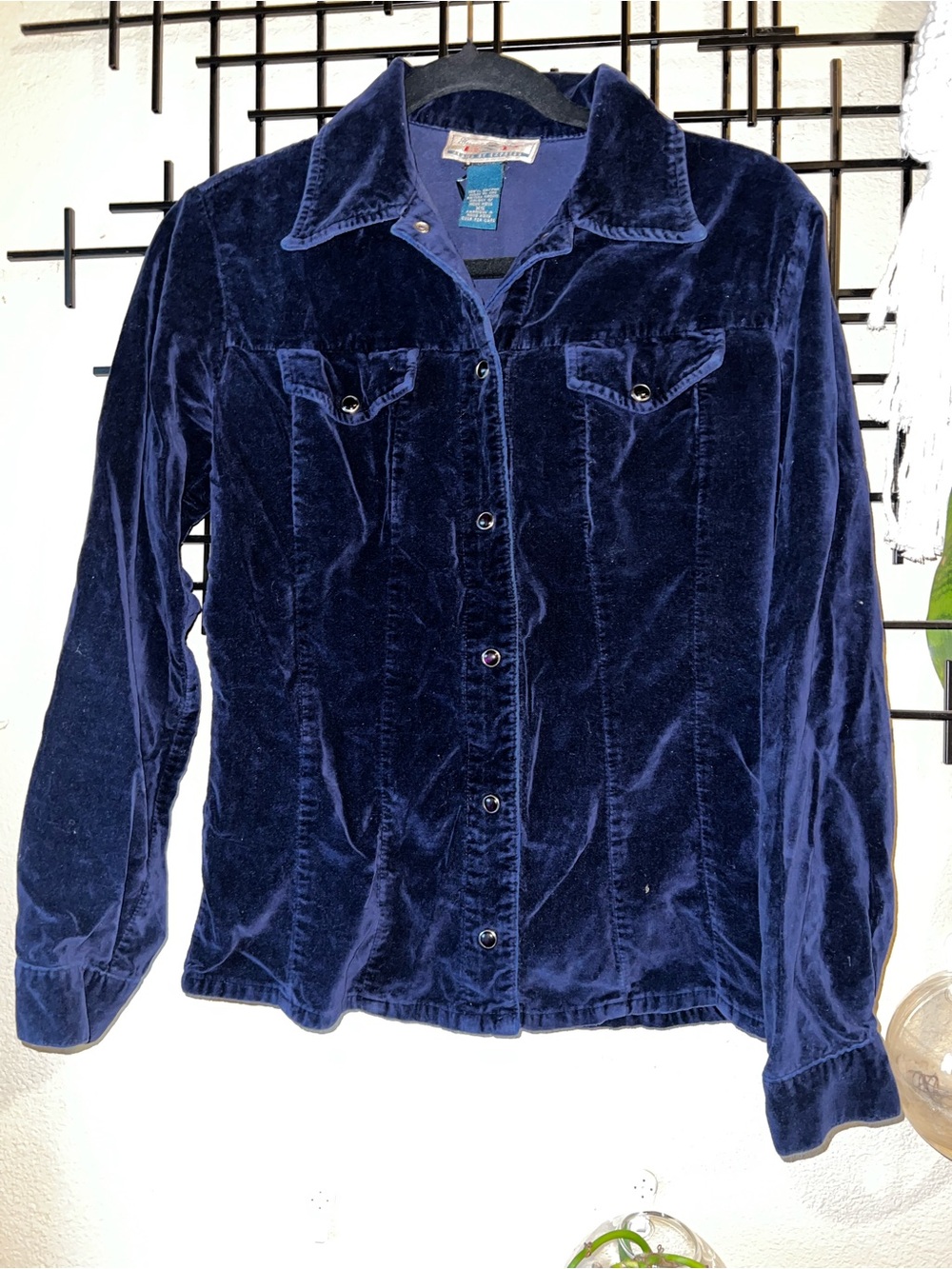 Vintage Navy Blue Velvet Button-Up Jacket